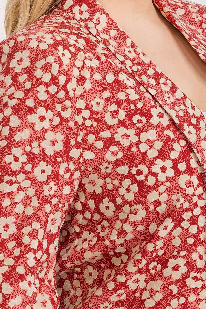 3/4 SLEEVE OPEN FRONT FLORAL BLAZER: Beige / 3X