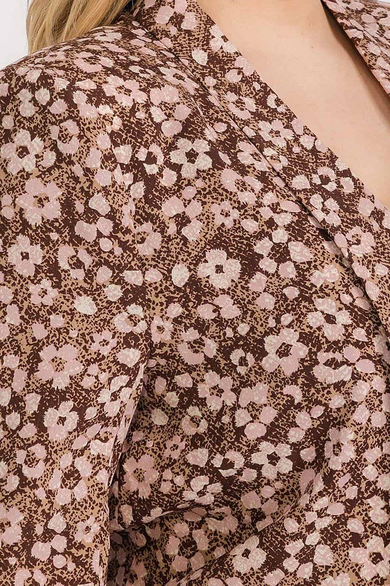 3/4 SLEEVE OPEN FRONT FLORAL BLAZER: Beige / 2X