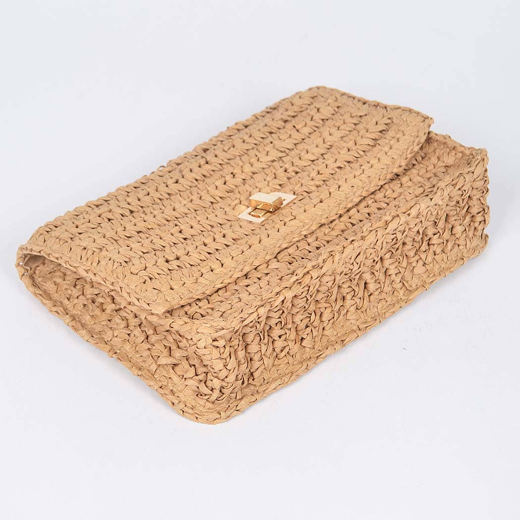 Faux Straw Flap Chain Shoulder Clutch: KH