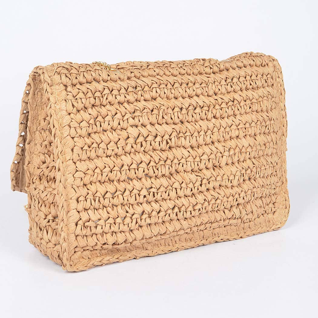 Faux Straw Flap Chain Shoulder Clutch: KH
